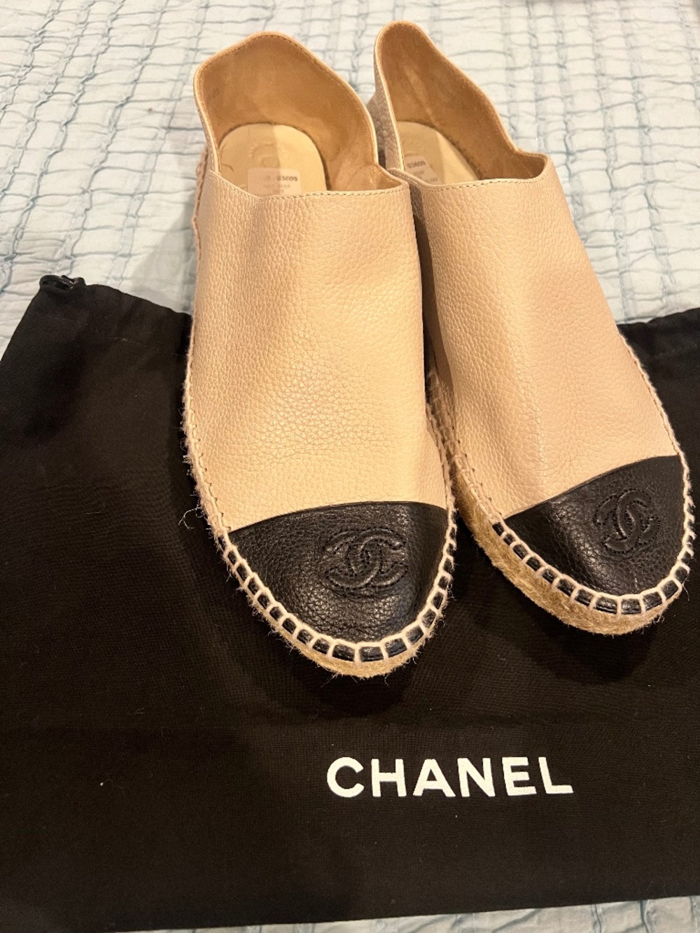 Chanel Beige Leather Cap-Toe Espadrilles- Size 41